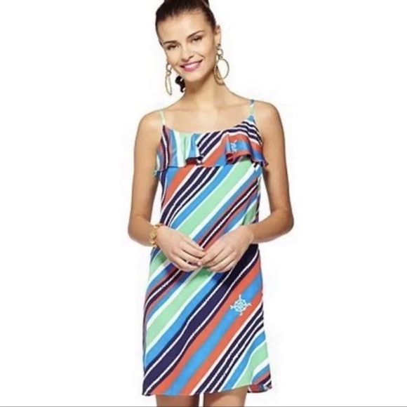 Lilly Pulitzer Dresses & Skirts - NEW Lilly Pulitzer Laya Stripe Silk Dress Nautical Shift Cute Compass Overboard